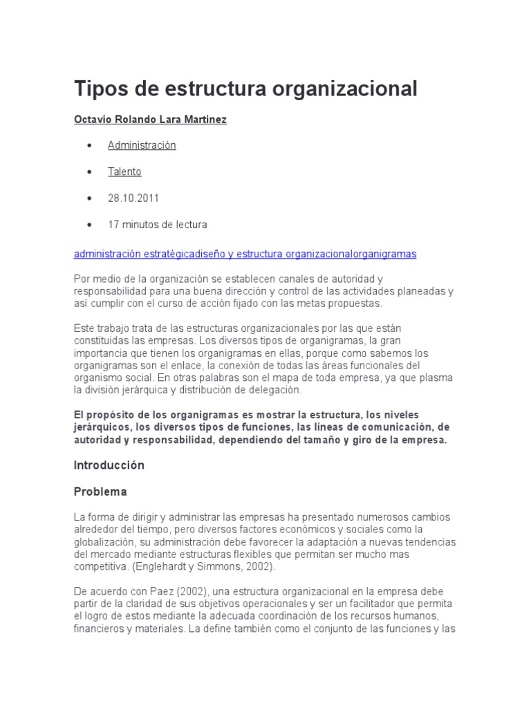 Tipos de Estructura Organizacional | PDF | Toma de decisiones ...