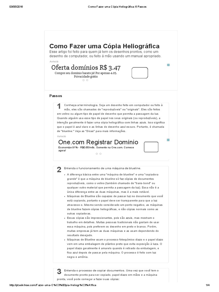 Como Fazer Uma Cópia Heliográfica - 6 Passos | PDF | Papel | Desenho