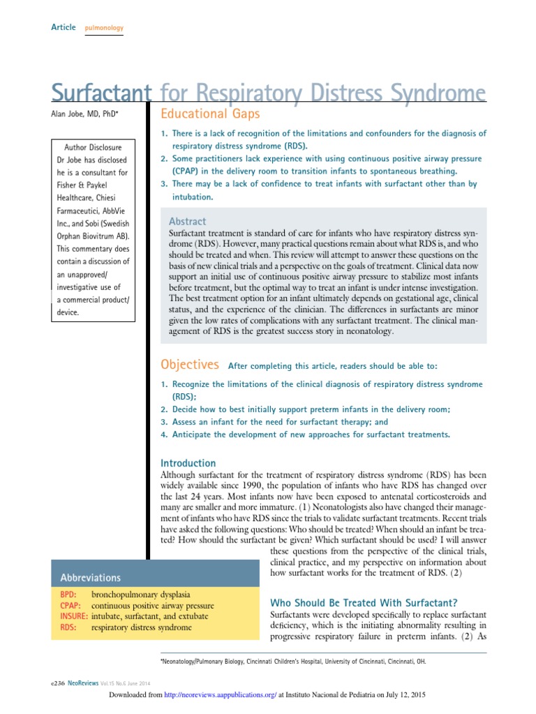 Surfactant For Respiratory Distress Syndrome | PDF | Preterm Birth ...
