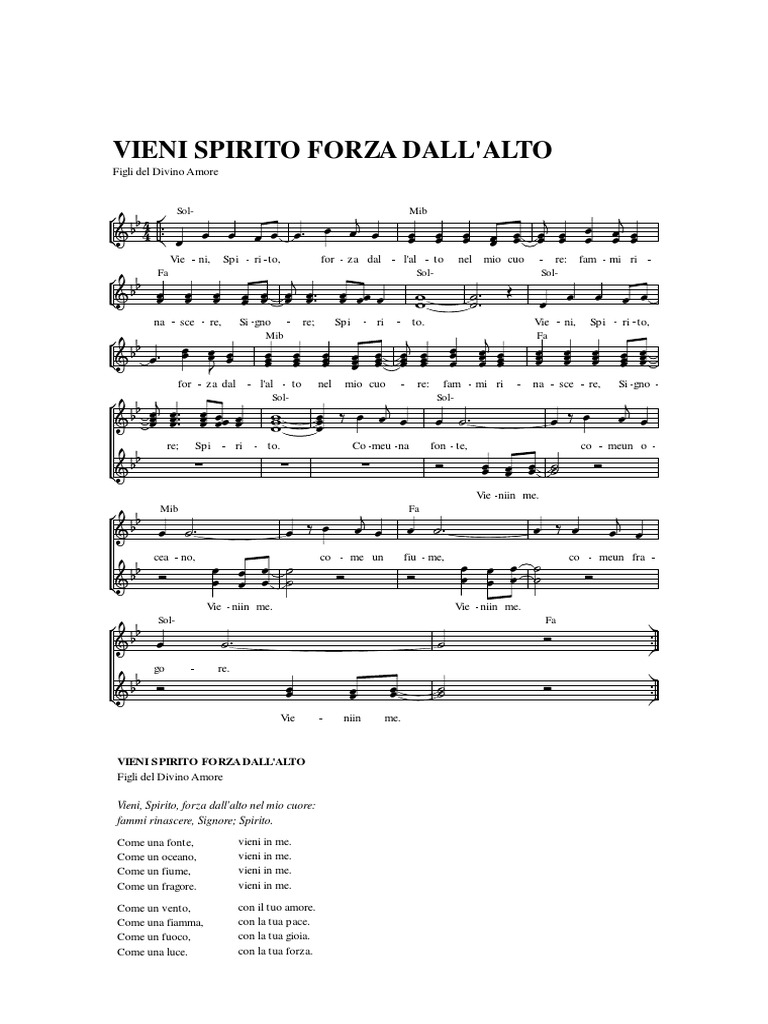 Vieni Spirito Forza Dall Alto Testo Vieni Spirito Forza Dall'Alto
