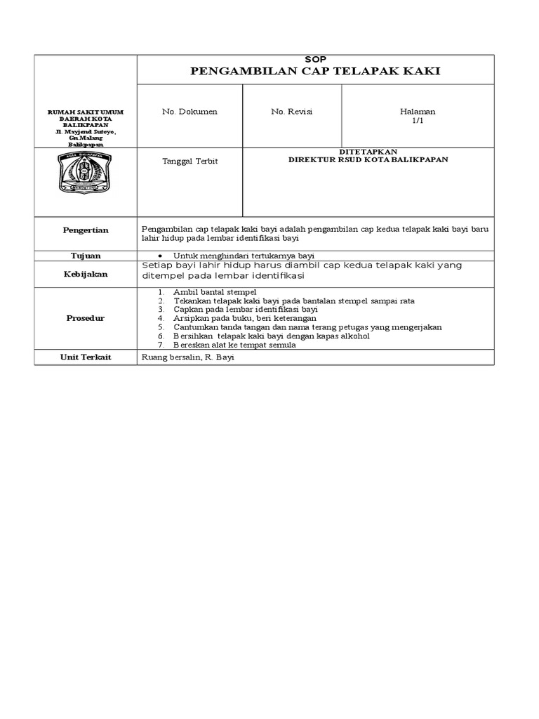 SOP Pemberian Cap Kaki SOP Pemberian Cap Kaki