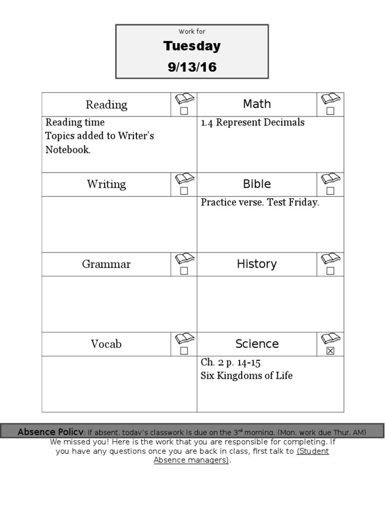 Classwork Assignment for Absentees | PDF