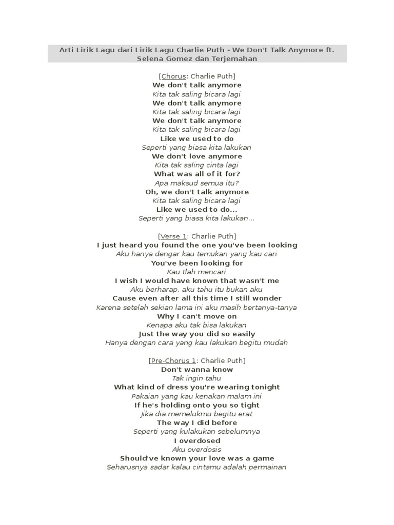 Arti Lirik Lagu Dari Lirik Lagu Charlie Puth