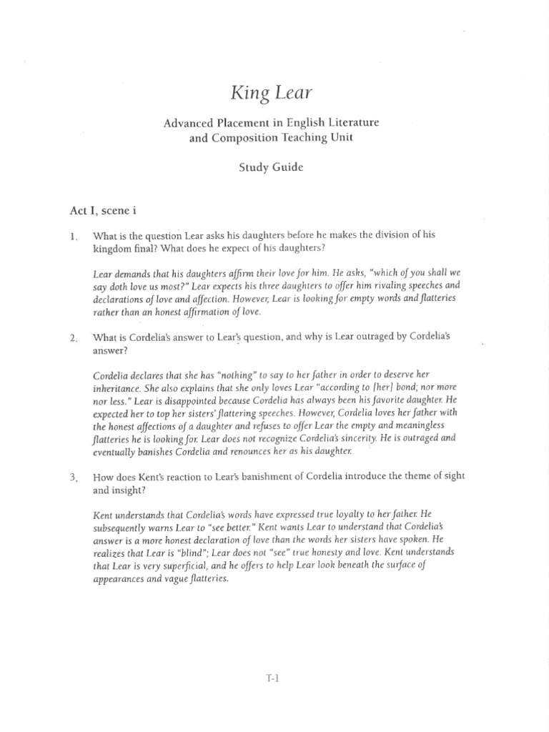 King Lear Study Guide PDF PDF