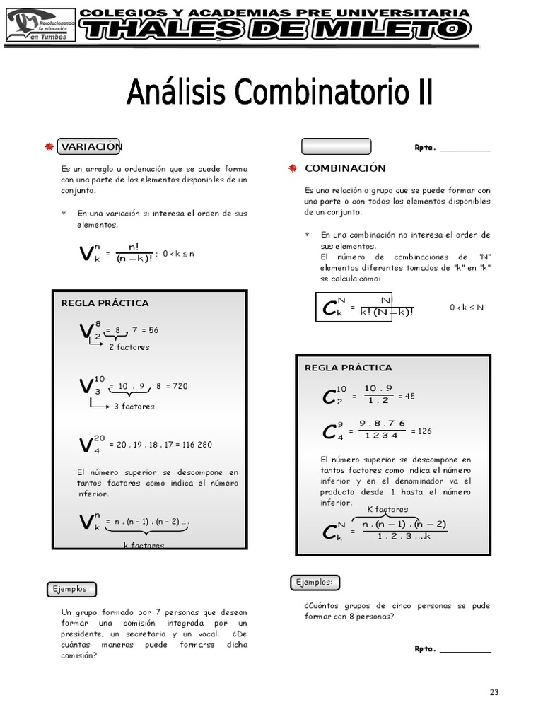 Análisis Combinatorio II | Descargar gratis PDF | Enseñanza de ...