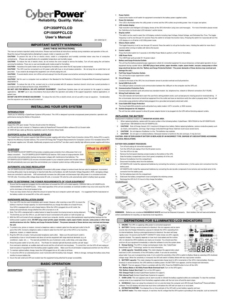 Cyberpower Um Cp1500pfclcd | Battery (Electricity) | Usb