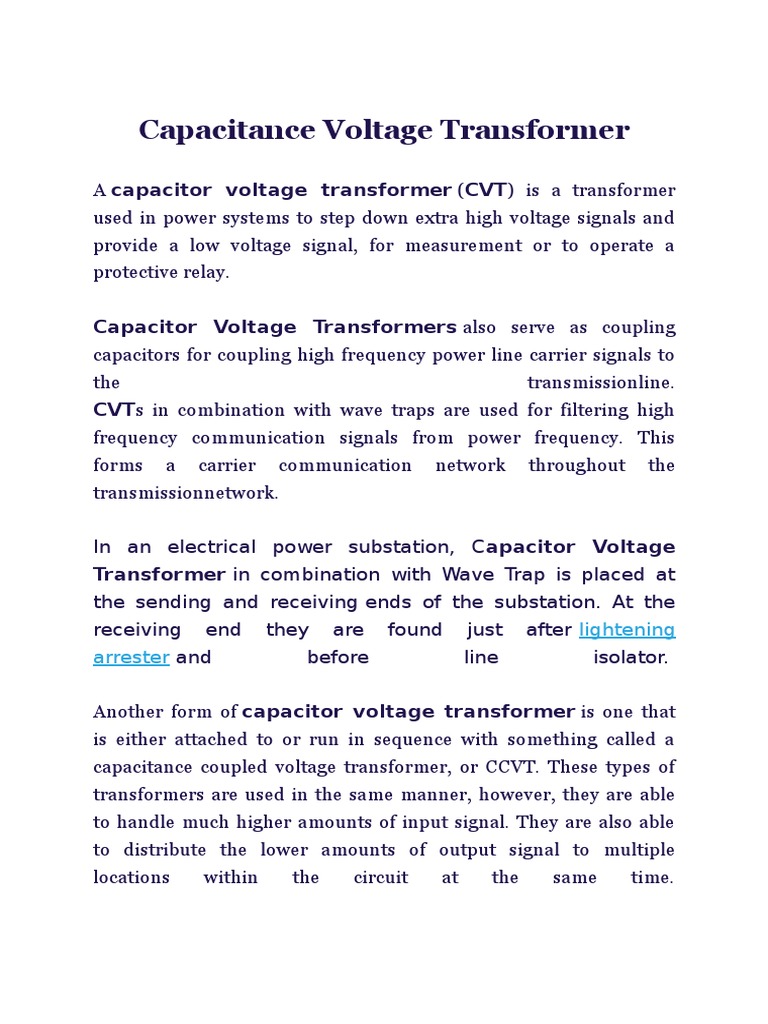 Capacitor Voltage Transformer Overview | PDF | Capacitor | Transformer