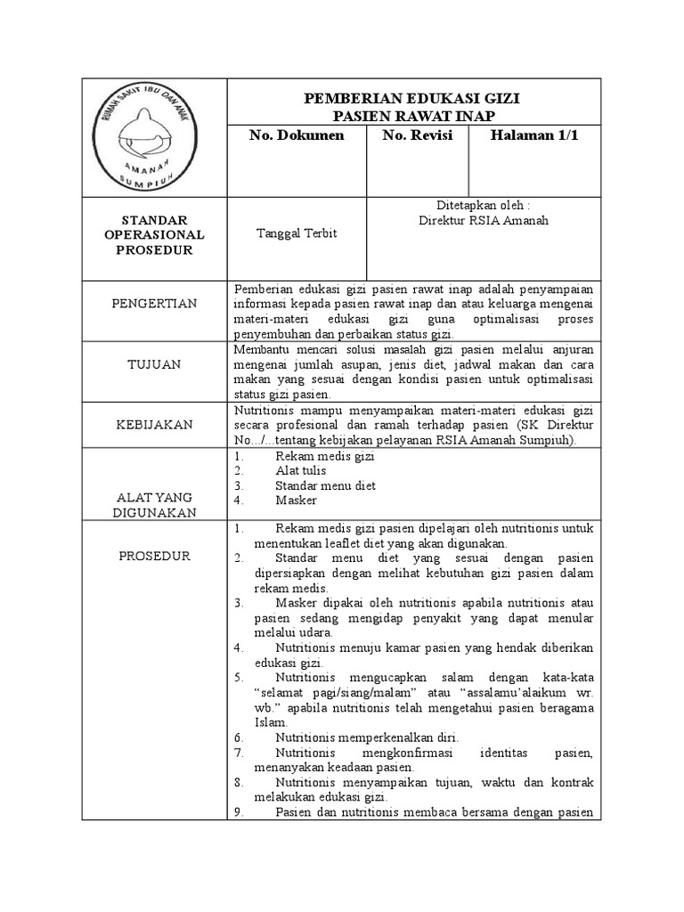 SOP Pemberian Edukasi Gizi Ranap | PDF | Kesehatan Holistik