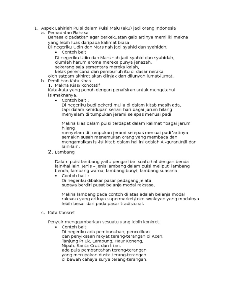 Aspek Lahiriah Puisi Dalam Puisi Malu | PDF