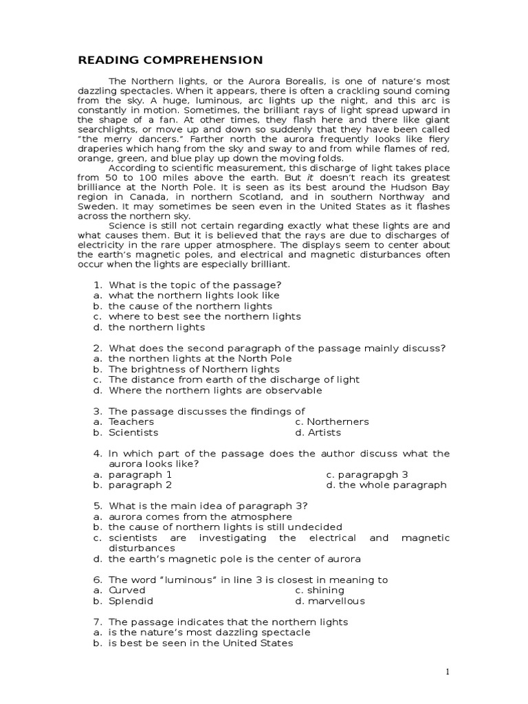 Reading Comprehension TOEFL Exercise.doc | Aurora | Vitamin