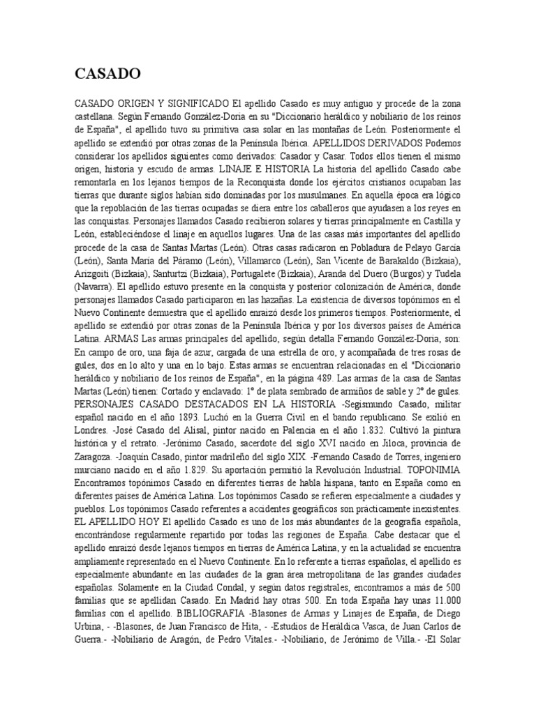 CASADO Origen Del Apellido PDF Apellido España