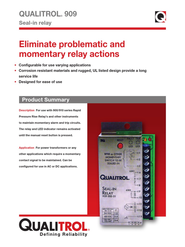 Eliminate Problematic and Momentary Relay Actions: Qualitrol 909 | PDF ...