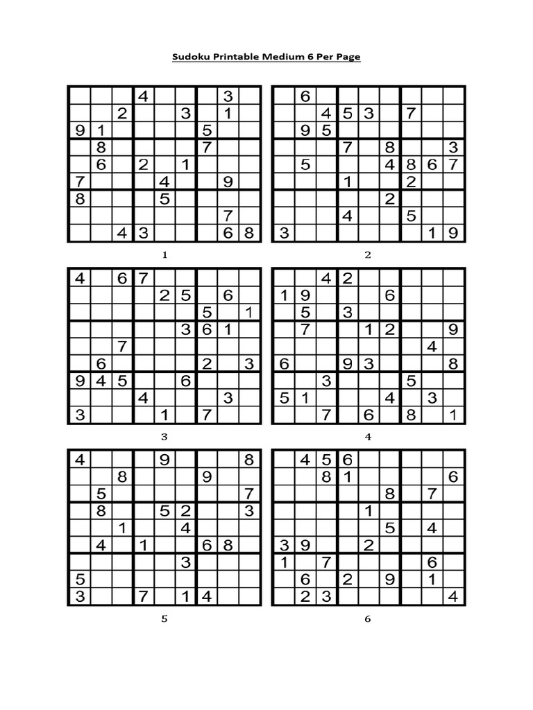 sudoku printable medium 6 per page pdf