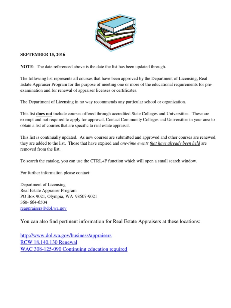 Realestate Appraiser Course List PDF Real Estate Appraisal