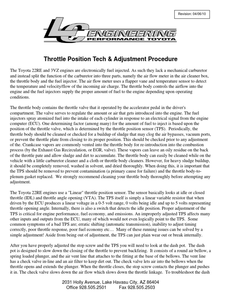 22RE TPS Adjustment Guide | PDF | Throttle | Fuel Injection