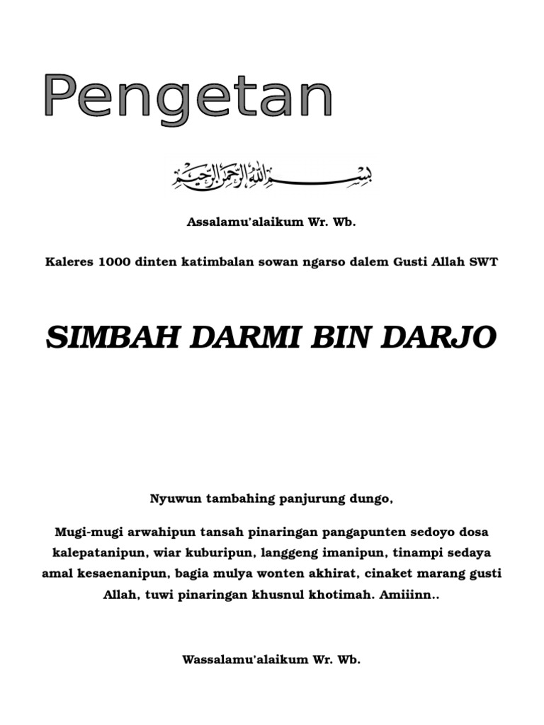Pengetan 1000 Dinten Simbah Darmo | PDF | Hukum