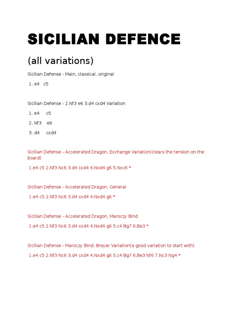 Sicilian Defence: (All Variations) | PDF | Traditional Board Games