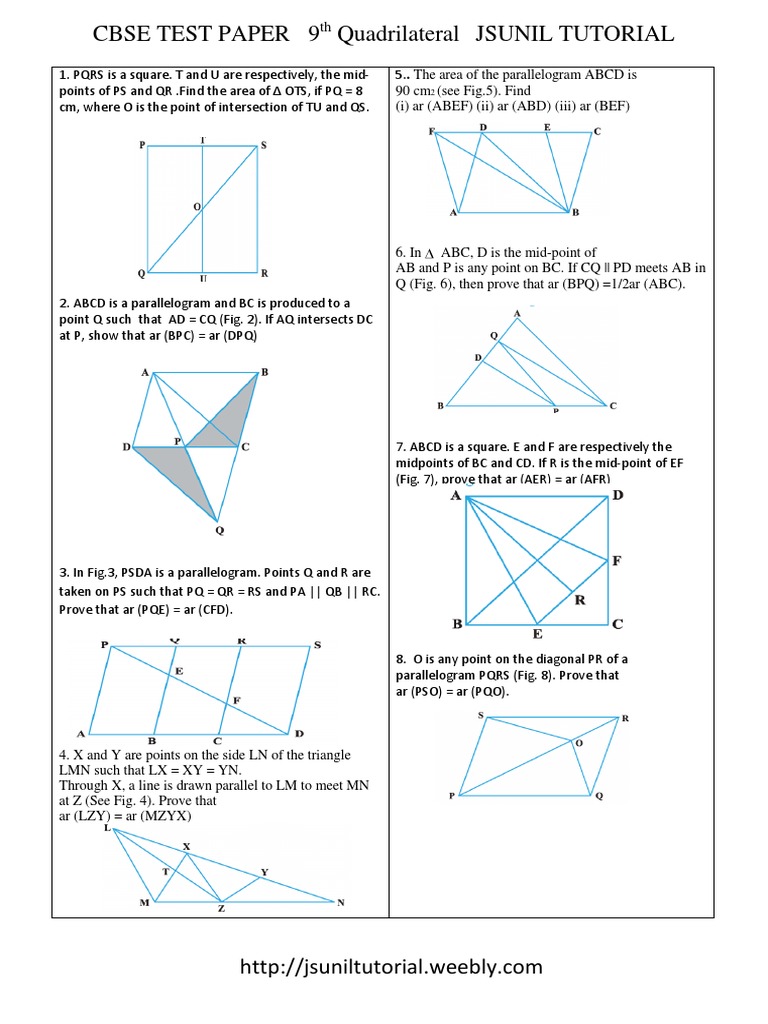 CBSE 9th Grade Quadrilaterals Test Paper | PDF