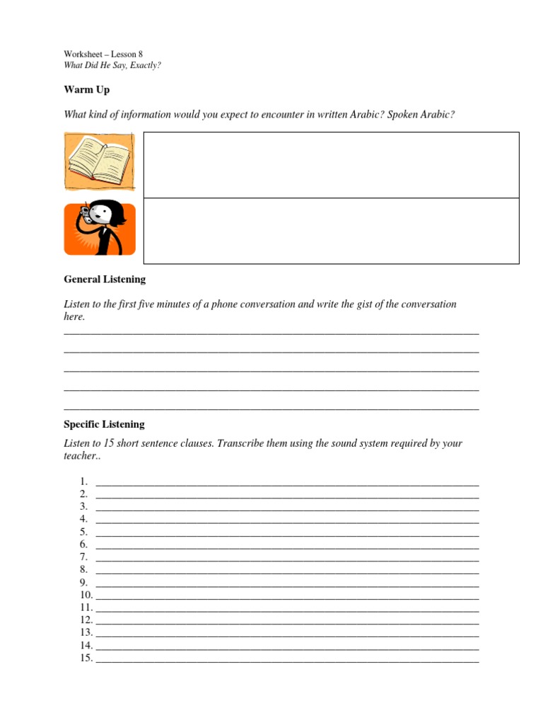Arabic Listening Skills Worksheet | PDF | Career & Growth | Language ...