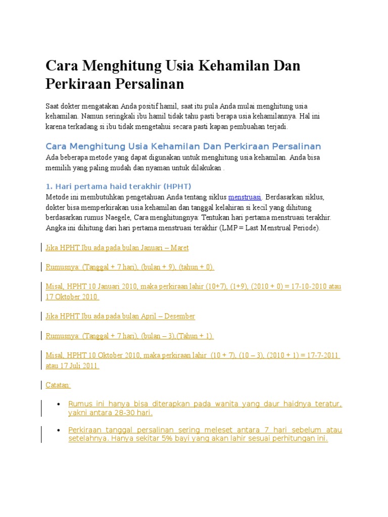 Cara Menghitung Usia Kehamilan Dan Perkiraan Persalinan