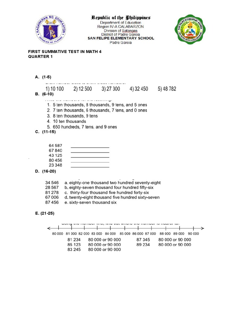 First Summative Test in Math 4 | PDF