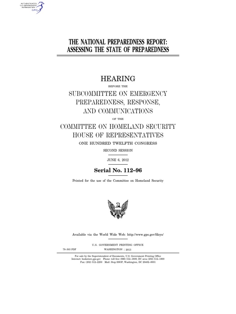 House Hearing, 112TH Congress The National Preparedness Report