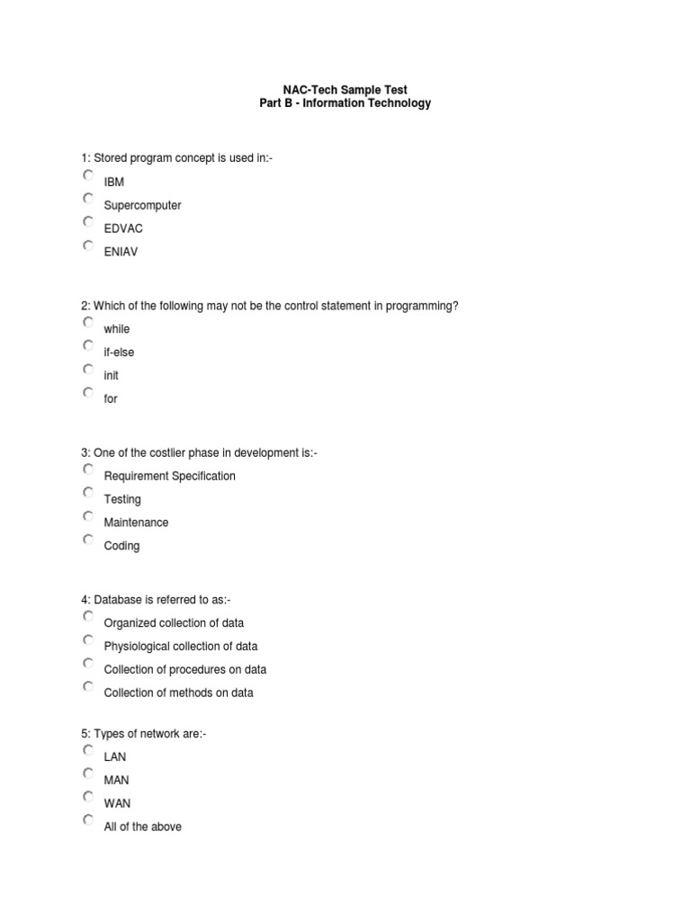NACTech Sample Test An Assessment of Key Information Technology