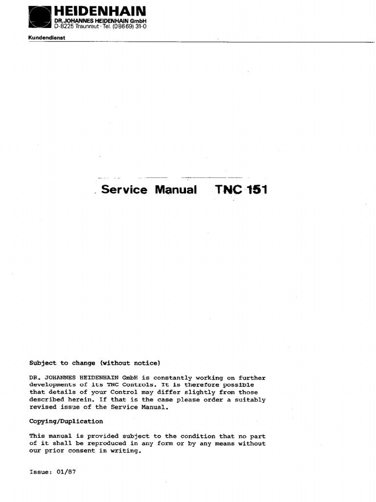 Heidenhain TNC 151 AP Service Instructions | PDF | Electrical Connector ...
