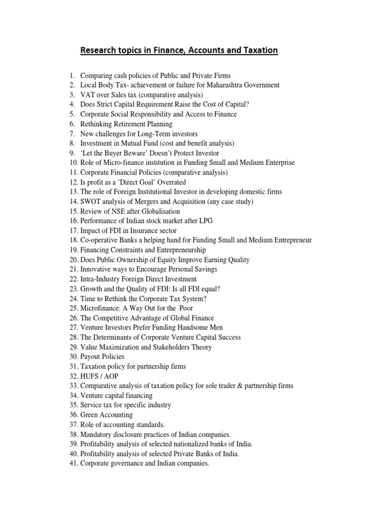 Taxation and Finance Research Topics | PDF | Career & Growth | Business