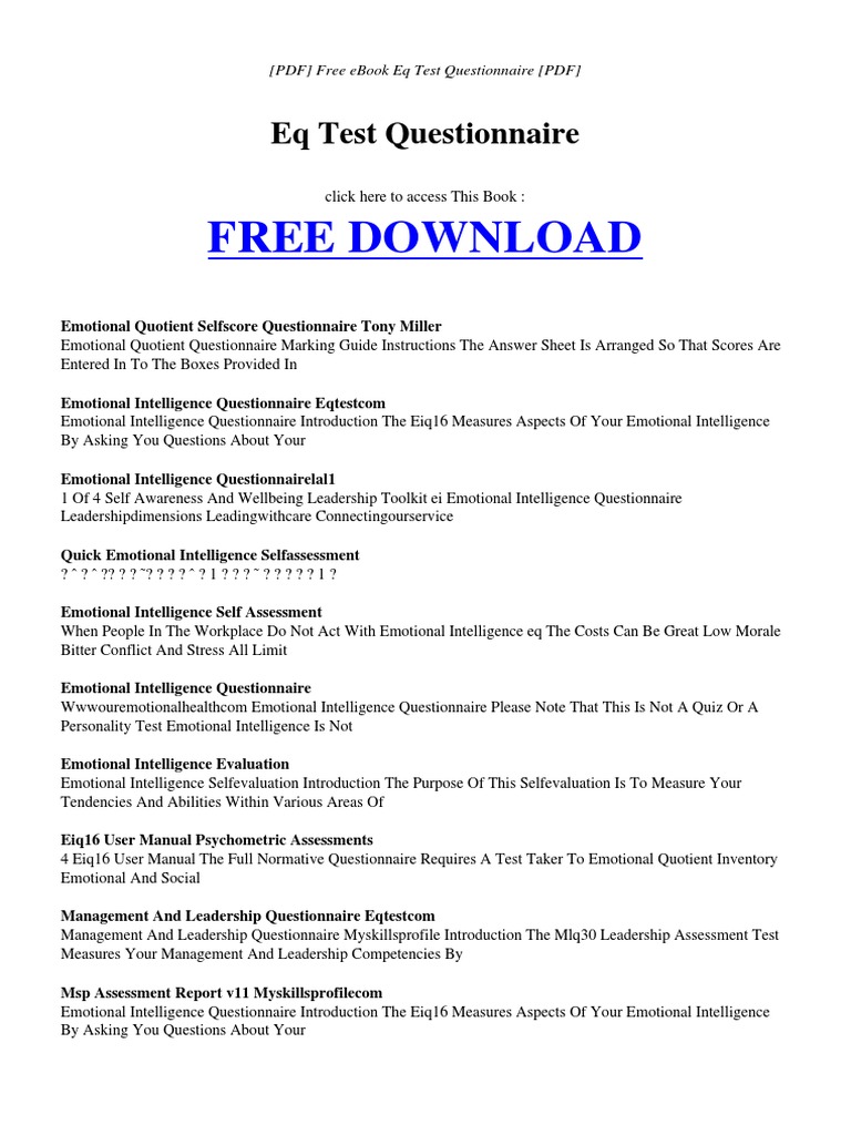 Eq Test Questionnaire Pdf Emotional Intelligence Psychological Evaluation