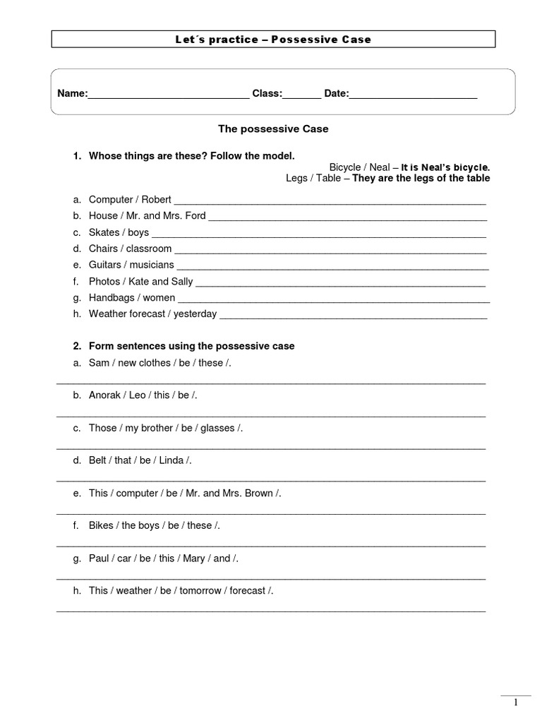 Possessive Case Practice Exercises | PDF