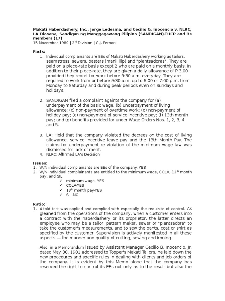 Makati haberdashery inc v nlrc employees paid on piece rate basis 