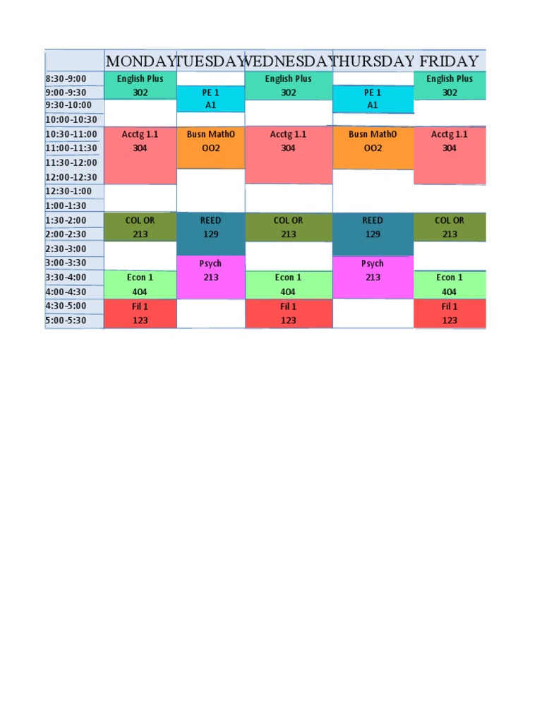 Weekly Class Schedule Overview | PDF