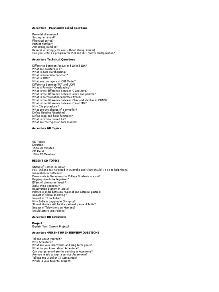 Accenture Assessment Test Questions | PDF | Integer (Computer Science ...