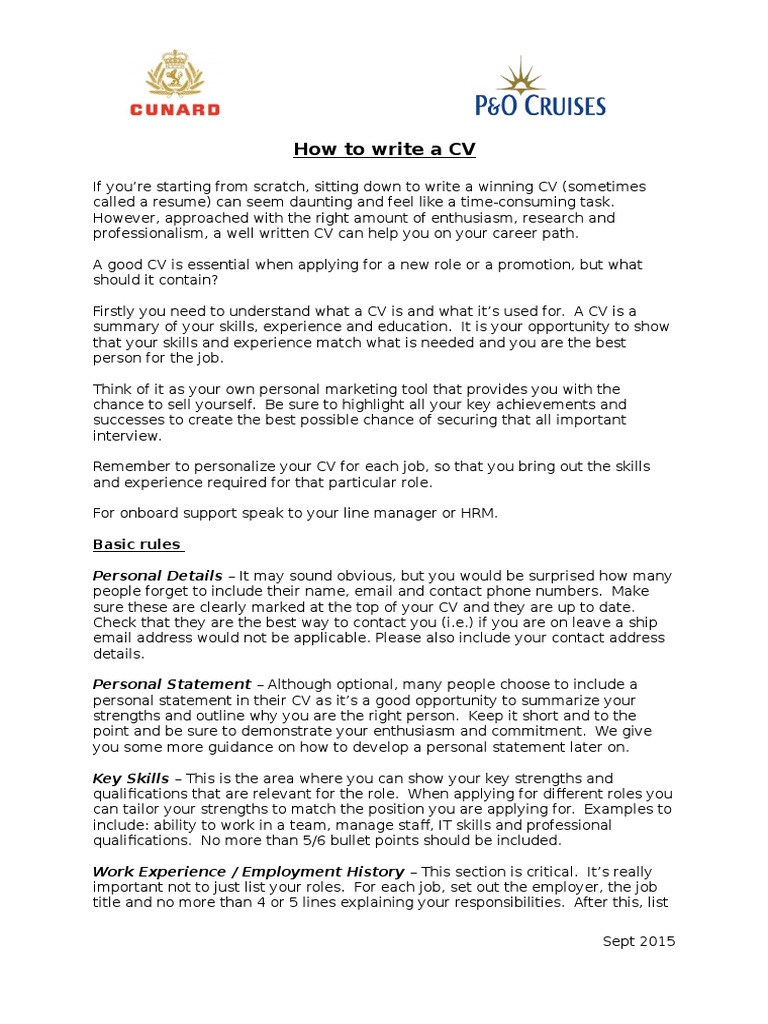 How To Write A CV Sept 2015 | PDF | Résumé | Cognition