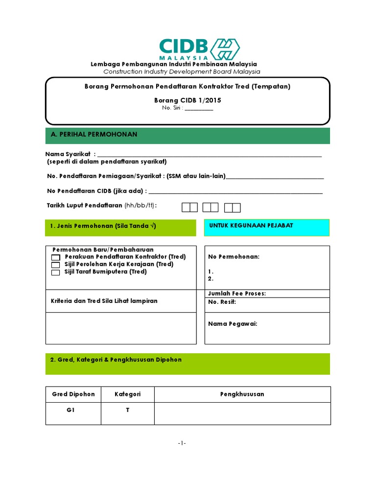 3borang Cidb Kontraktor Tred-1 PDF | PDF | Karier & Perkembangan ...
