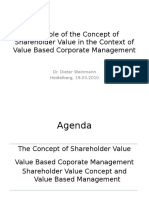 The Role of The Concept of Shareholder Value in The Context of Value Based Corporate Management