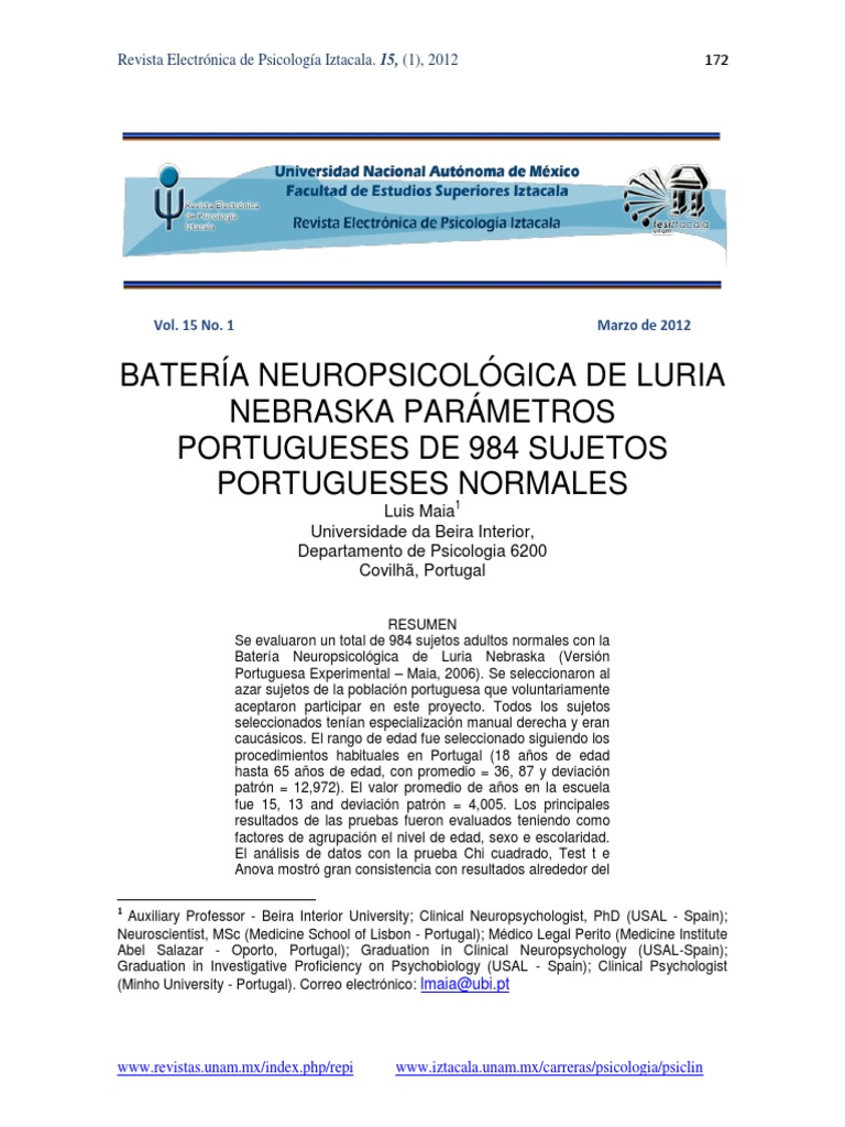 Bateria Neuropsicológica de Luria | PDF | Psicometría | Desviación Estándar