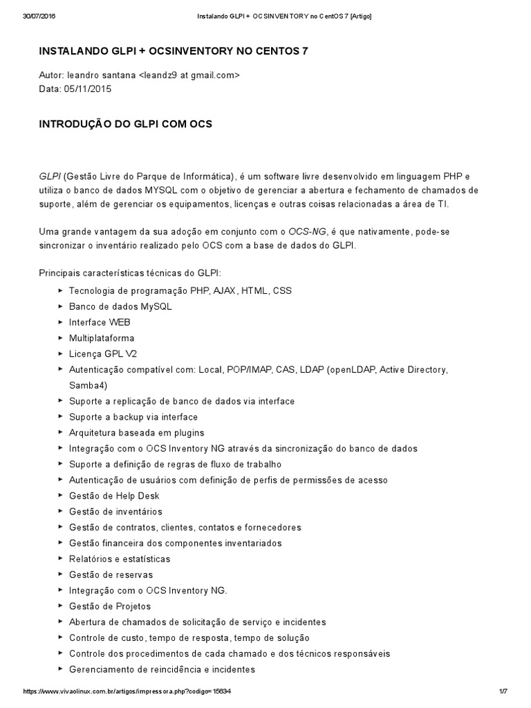Instalação do GLPI e OCS no CentOS 7 | PDF | Software gratuito ...