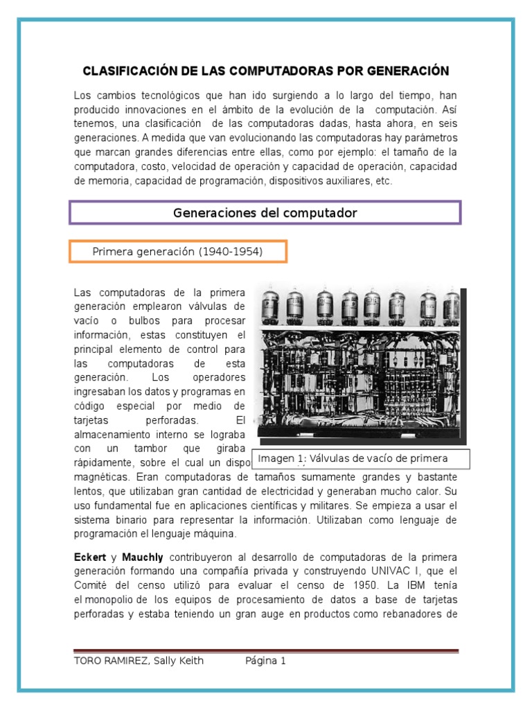 Clasificación de Las Computadoras Por Generación | PDF ...