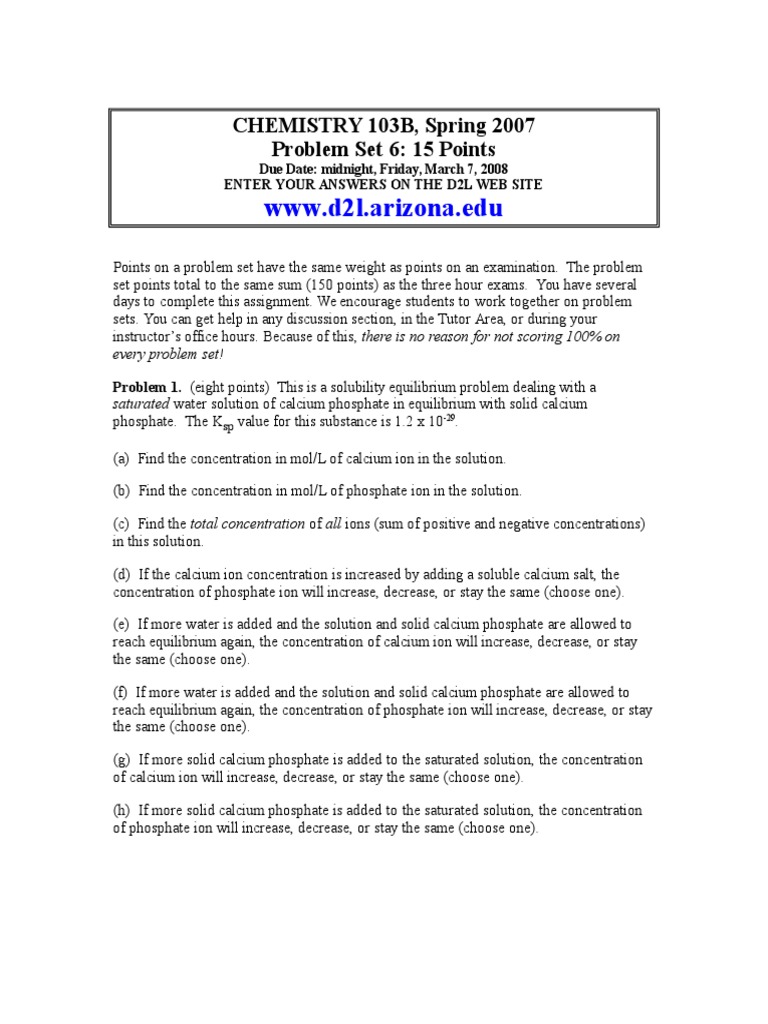 Problem Set 6 Spring 2008 | PDF | Acid | Phosphate