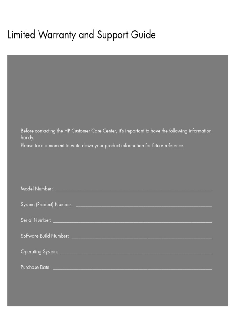 Limited Warranty and Support Guide PDF Implied Warranty Hewlett
