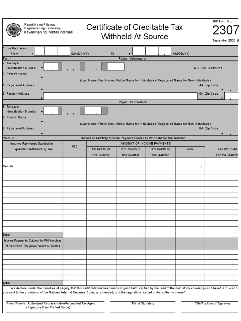 Certificate of Creditable Tax Withheld | PDF | Social Science | Law