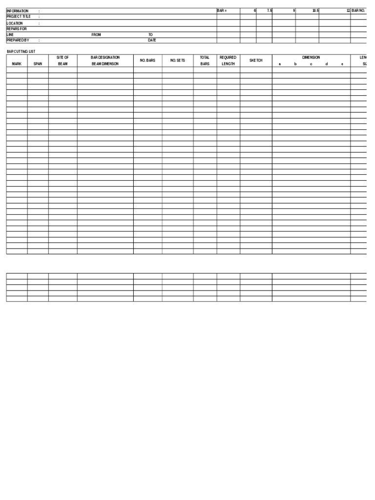 Rebar Cutting List Template Sample | PDF