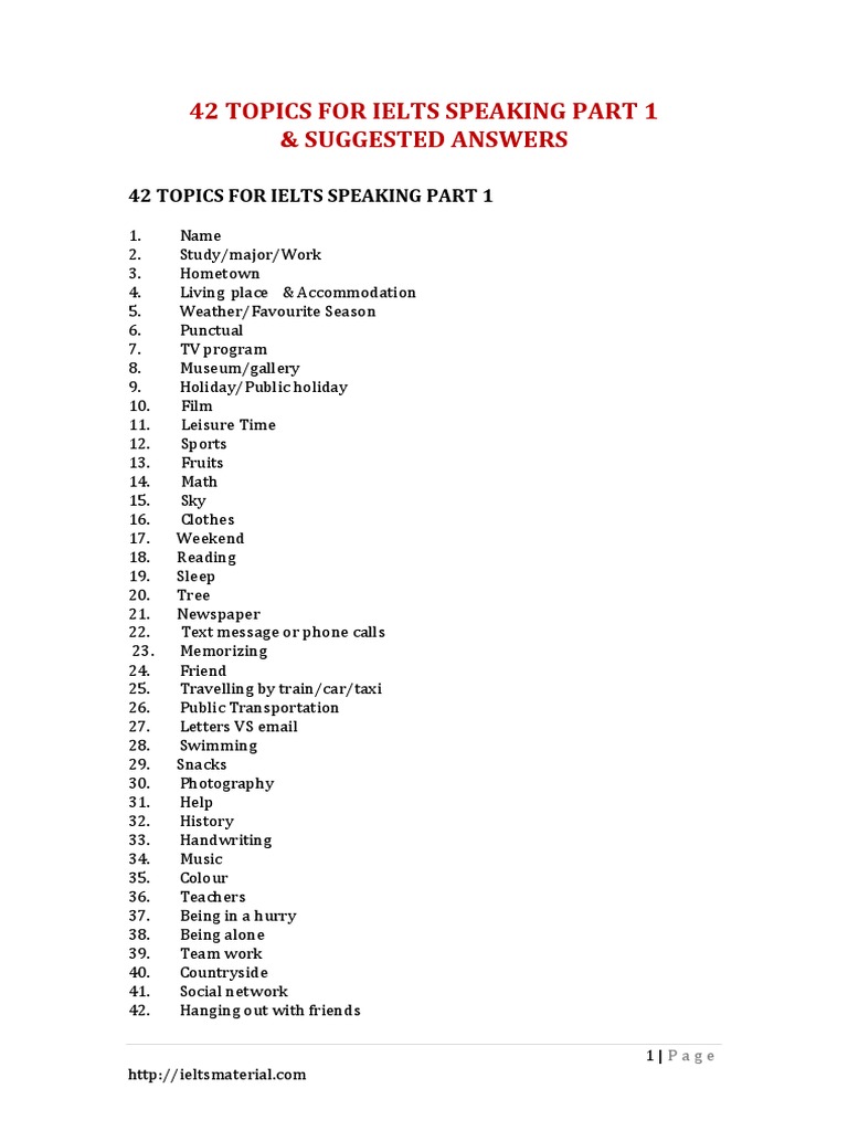 Ielts speaking topics with answers pdf