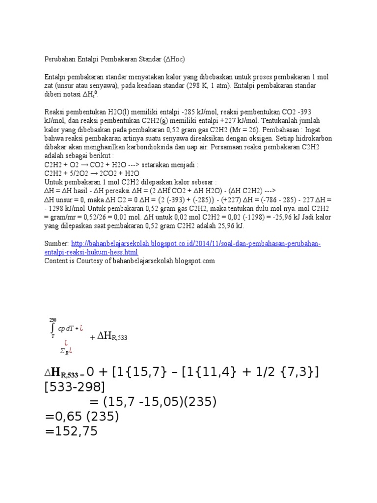 Perubahan Entalpi Pembakaran Standar