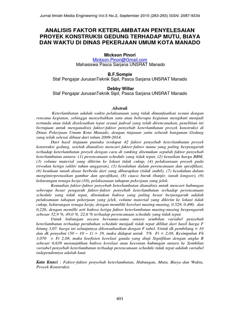 JurnalAnilisis Faktor Keterlambatan Penyelesaian Proyek