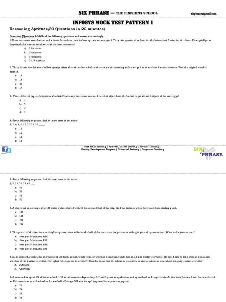 Infosys Mock Test Questions and Patterns | PDF | Inference | Senses