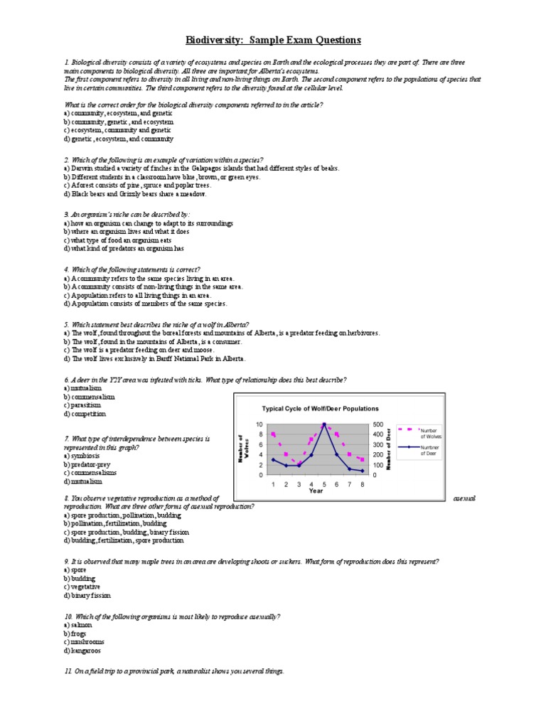 Biodiversity Sample Exam Questions Student Book Dominance Genetics Reproduction