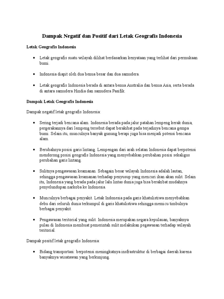 Dampak Negatif Dan Positif Dari Letak Geografis Indonesia